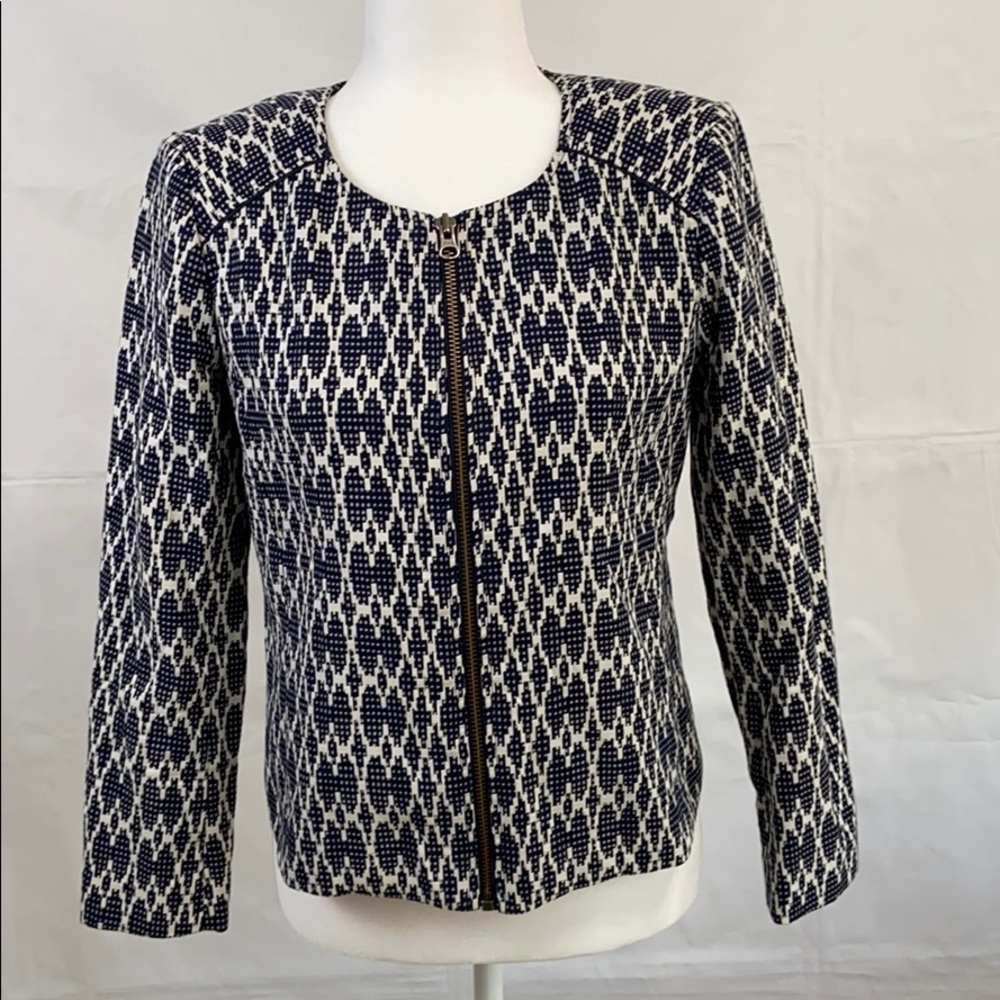 JCREW Blue and White Zipper Blazer Size XS